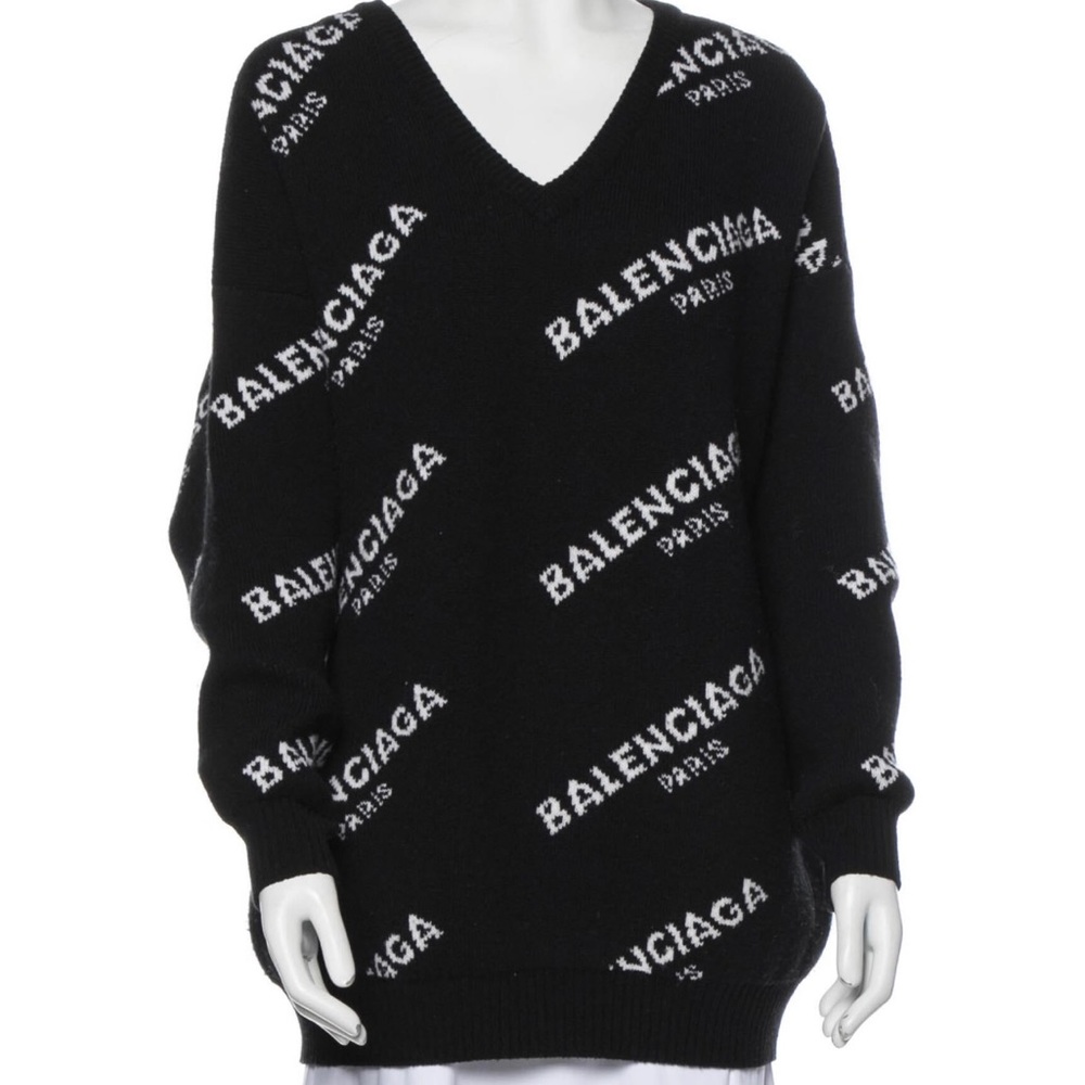 100% Authentic BALENCIAGA Virgin Wool Graphic Print Sweater